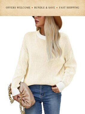 Women's Oversized Knitted Pullover Sweater Batwing Sleeve Crewneck